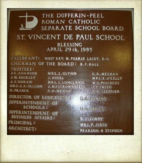 St. Vincent de Paul Catholic Elementary School plaque