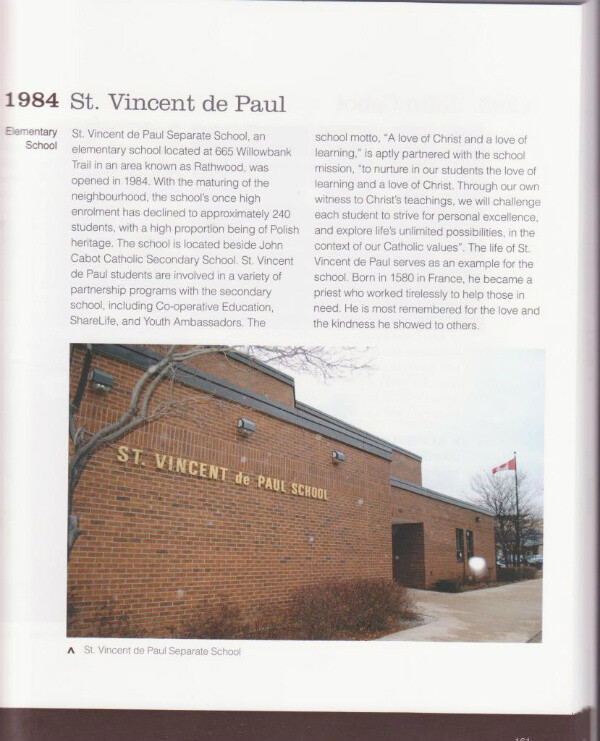 St. Vincent de Paul Catholic page in a book